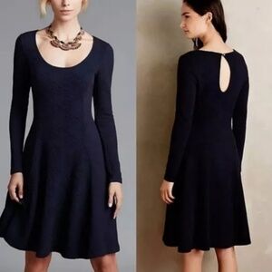 Anthropologie Maeve Sasha Knit Textured Long Sleeve Navy Dress, Size Medium